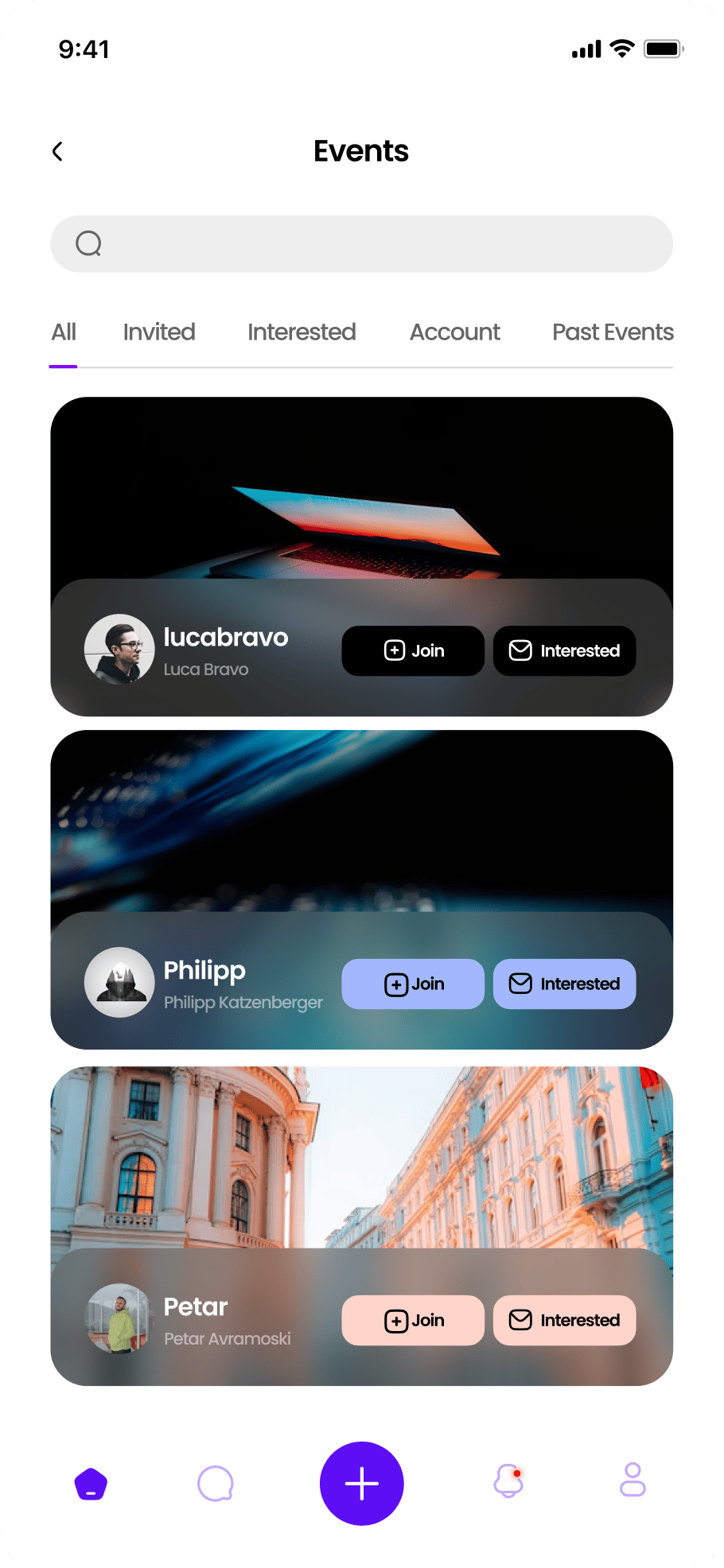 Social app screen